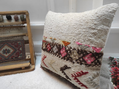 Handmade Kilim Pillow Cover: Upcycled Wool, Bohemian Accent 14x14 Inch