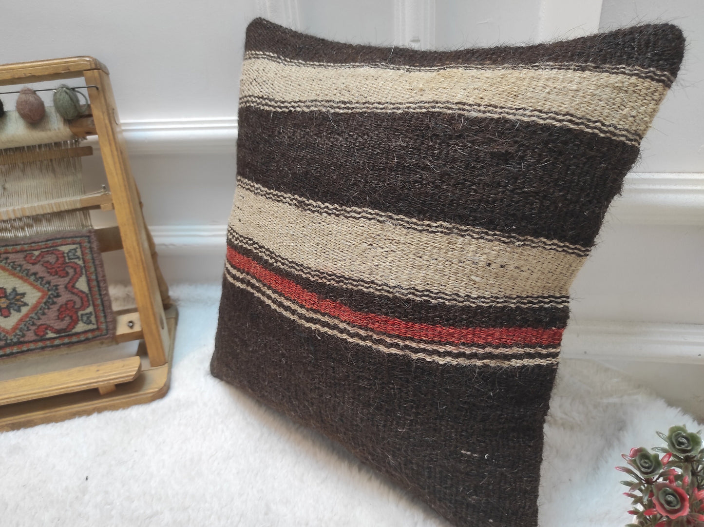 Handmade Kilim Pillow Cover: Upcycled Woven Rug, 16x16