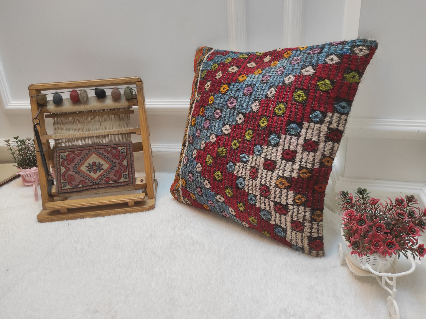 Handmade Kilim Pillow Cover: Upcycled Woven Rug, Bohemian Decor