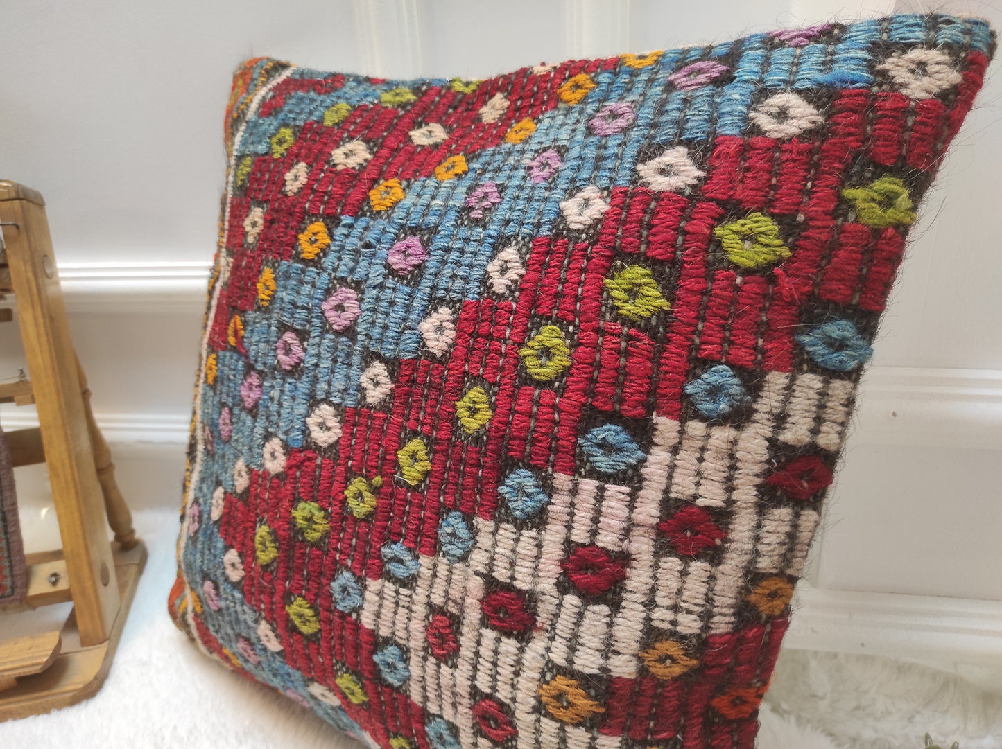 Handmade Kilim Pillow Cover: Upcycled Woven Rug, Bohemian Decor
