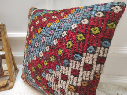 Handmade Kilim Pillow Cover: Upcycled Woven Rug, Bohemian Decor
