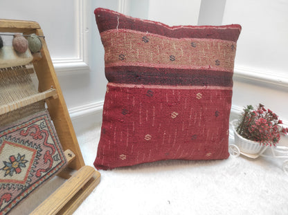 Handmade Kilim Pillow Cover: Upcycled Organic Wool, 16x16