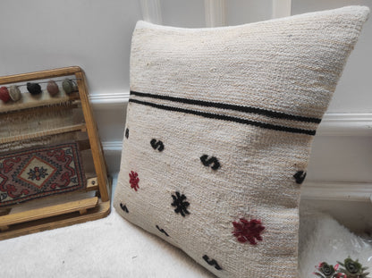 Handmade Kilim Pillow Cover: Upcycled Woven Rug, 18x18 Square