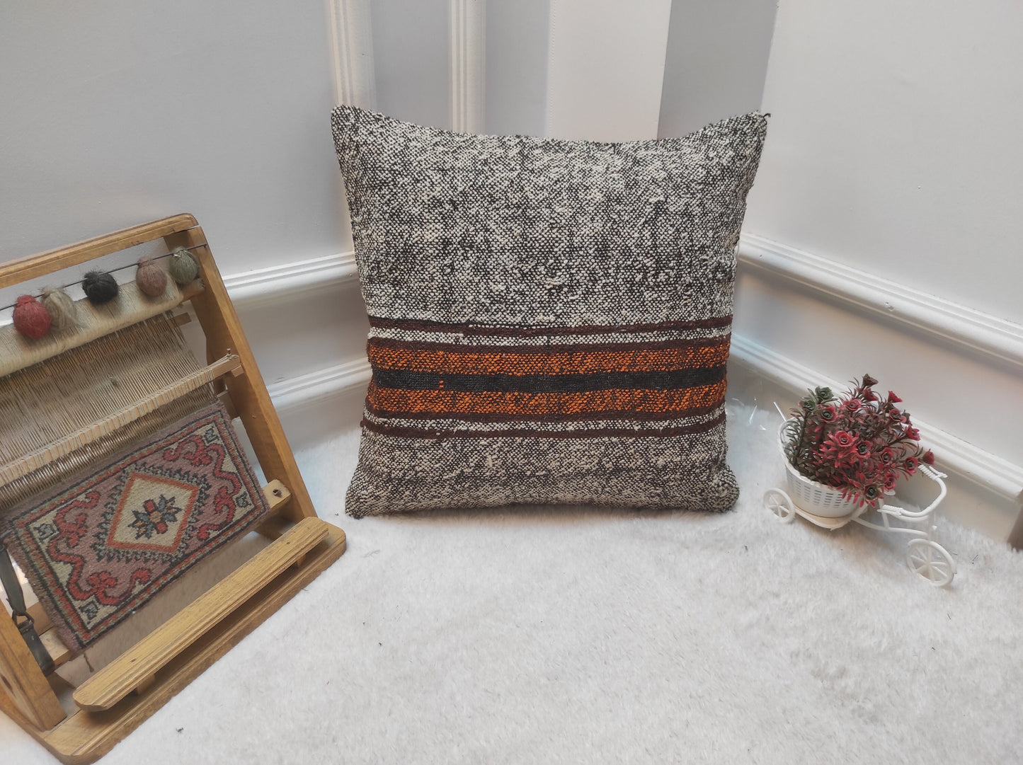 Handmade Kilim Pillow Cover: Upcycled Woven Rug, 18x18