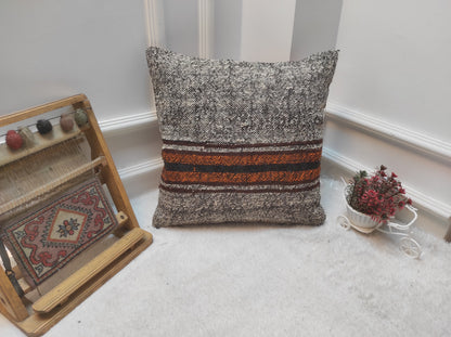 Handmade Kilim Pillow Cover: Upcycled Woven Rug, 18x18