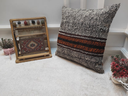 Handmade Kilim Pillow Cover: Upcycled Woven Rug, 18x18