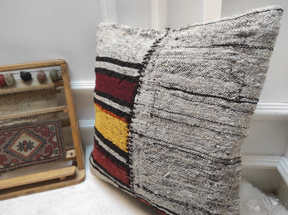 Handwoven Kilim Pillow Cover: Upcycled Ethnic Rug, 18x18 in