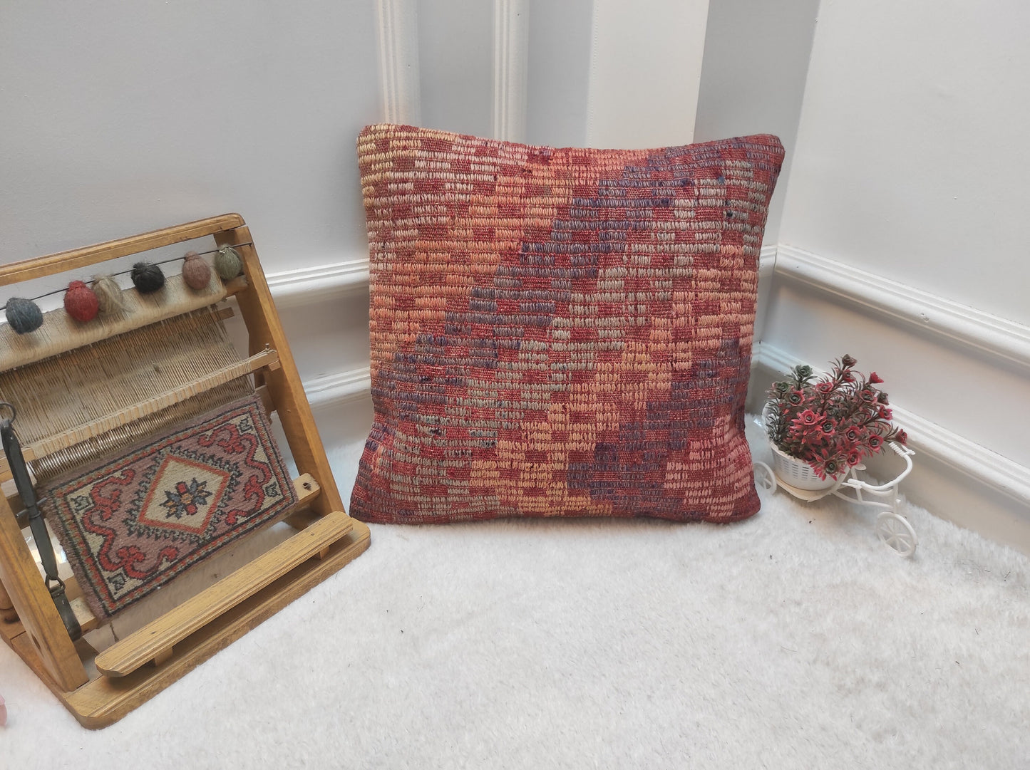 Geometric Kilim Pillow Cover: Upcycled Woven Wool, 18x18 in