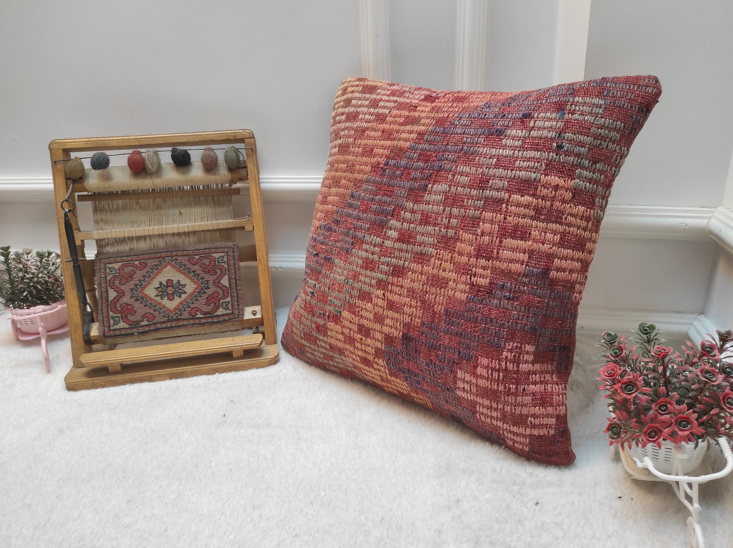 Geometric Kilim Pillow Cover: Upcycled Woven Wool, 18x18 in