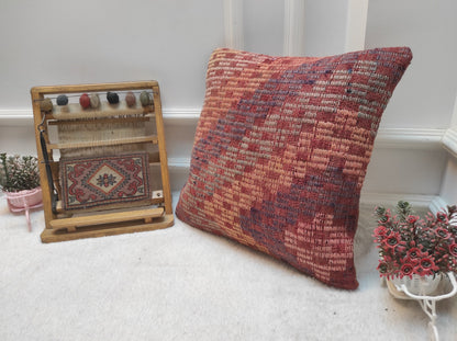 Geometric Kilim Pillow Cover: Upcycled Woven Wool, 18x18 in