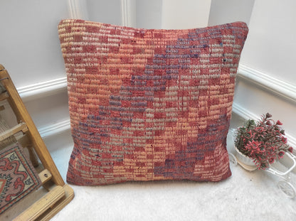 Geometric Kilim Pillow Cover: Upcycled Woven Wool, 18x18 in