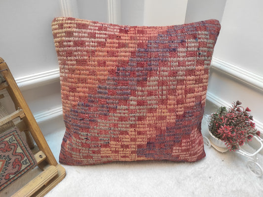 Geometric Kilim Pillow Cover: Upcycled Woven Wool, 18x18 in