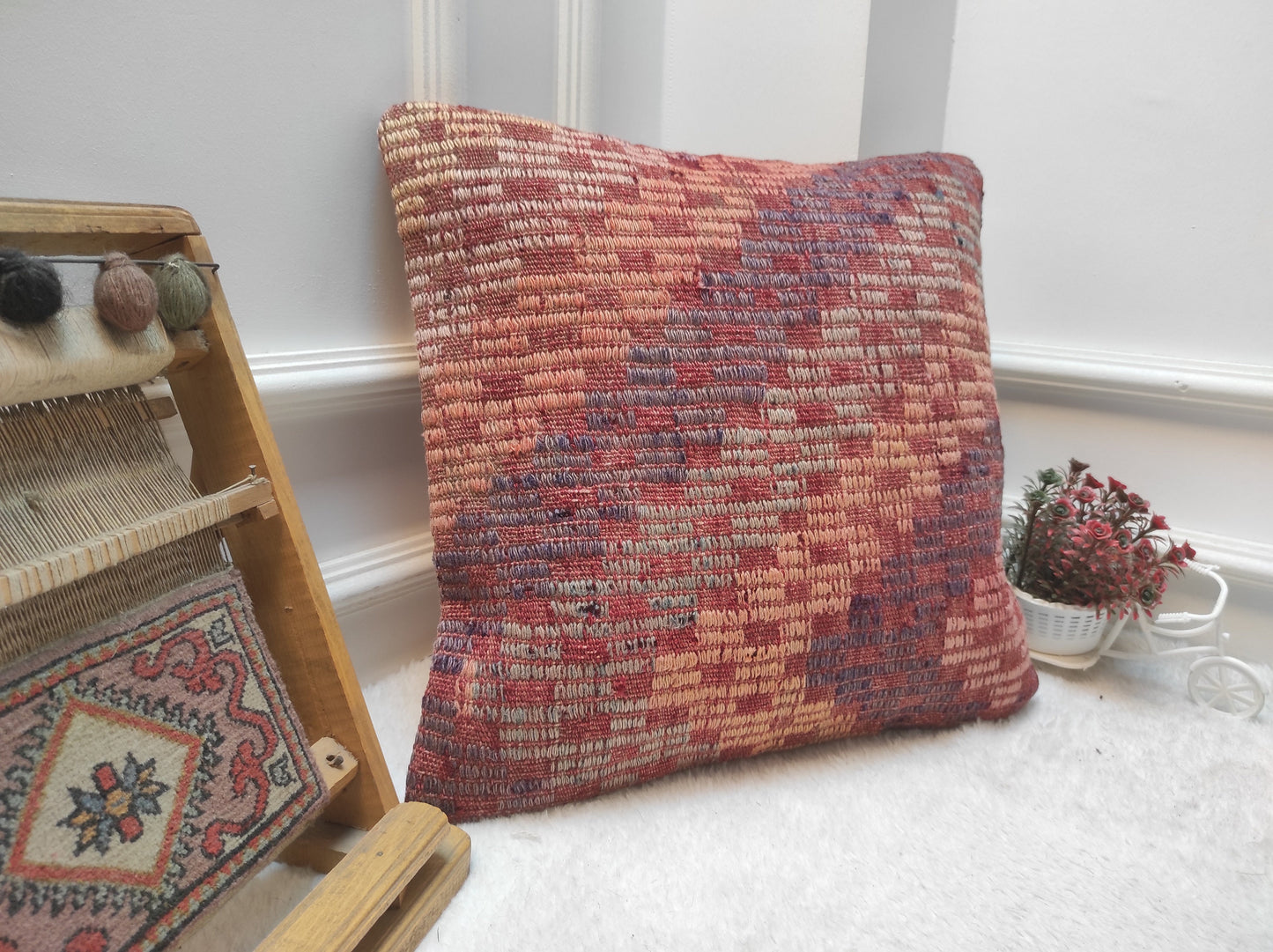 Geometric Kilim Pillow Cover: Upcycled Woven Wool, 18x18 in