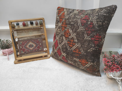 Handmade Kilim Pillow Cover: Geometric Woven Wool, 18x18 inch