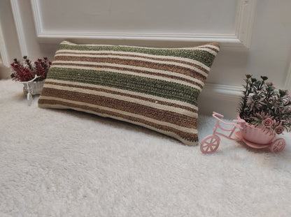 Handmade Kilim Lumbar Pillow Cover: Upcycled Woven Rug, 12x24 inch