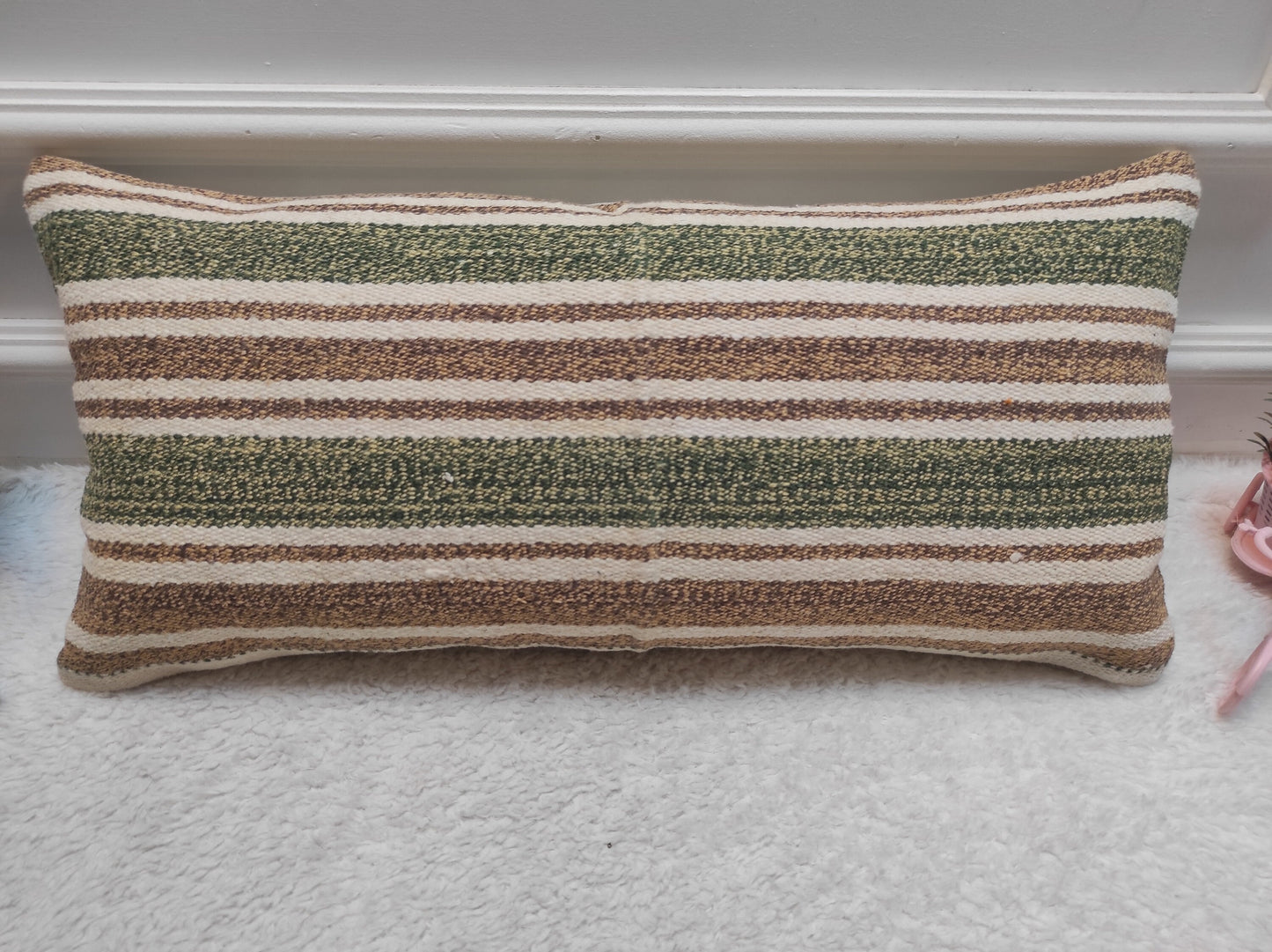 Handmade Kilim Lumbar Pillow Cover: Upcycled Woven Rug, 12x24 inch