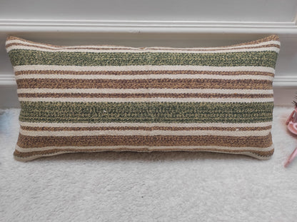 Handmade Kilim Lumbar Pillow Cover: Upcycled Woven Rug, 12x24 inch