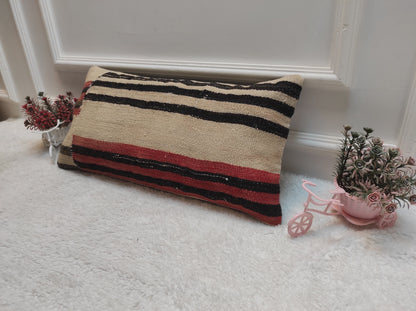 Handmade Turkish Kilim Lumbar Pillow: Woven Boho Decor (12x24 in)