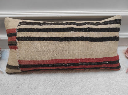Handmade Turkish Kilim Lumbar Pillow: Woven Boho Decor (12x24 in)