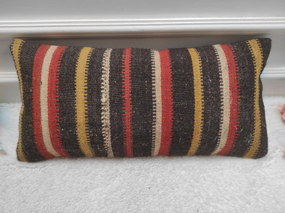 Handmade Kilim Lumbar Pillow Cover: Upcycled Woven Rug, 12x24