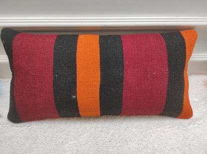 Handmade Kilim Pillow Cover: Upcycled Woven Rug, Ethnic Striped Pillowcase (12x24 inc)