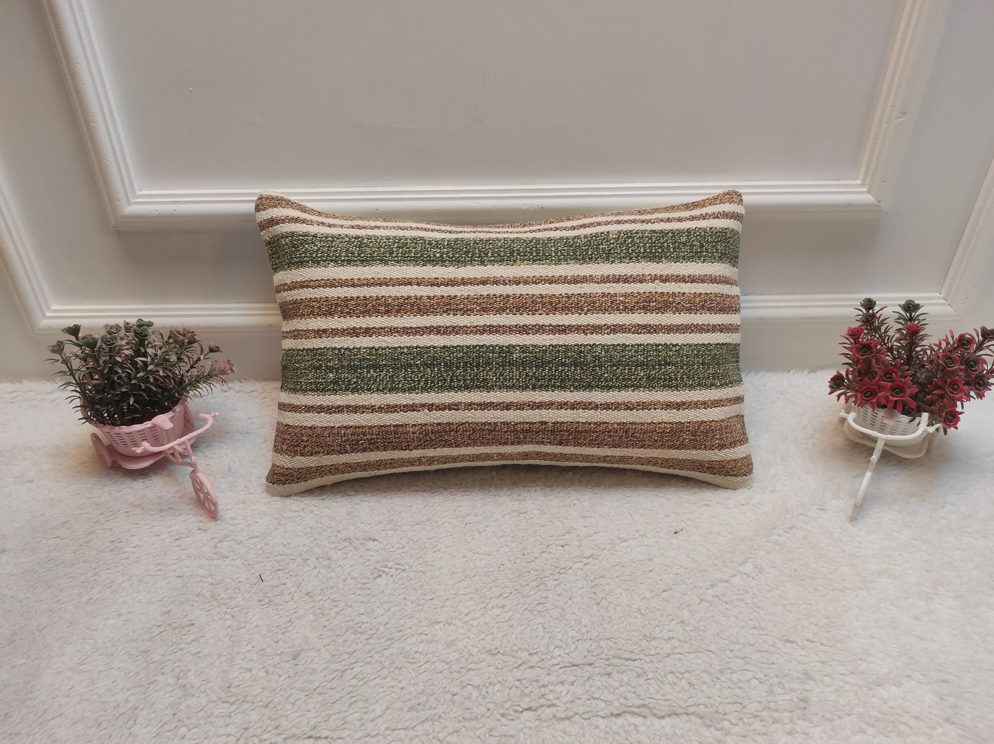 Handwoven Kilim Pillow Cover: Upcycled Tribal Rug, 12x20