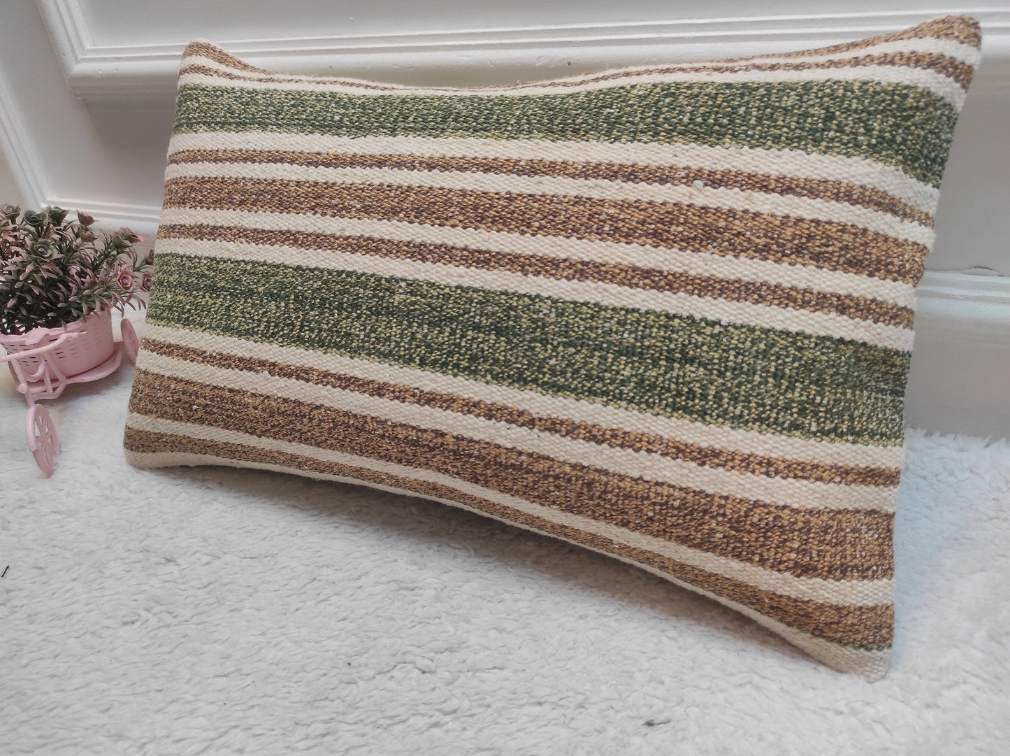 Handwoven Kilim Pillow Cover: Upcycled Tribal Rug, 12x20