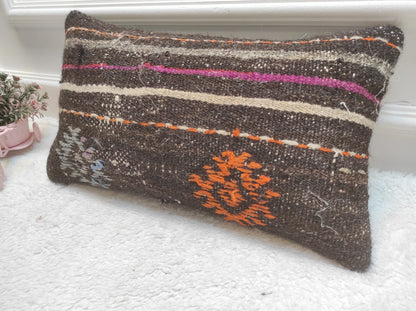 Handmade Kilim Pillow Cover: Black Bohemian Woven Rug (30x50cm)