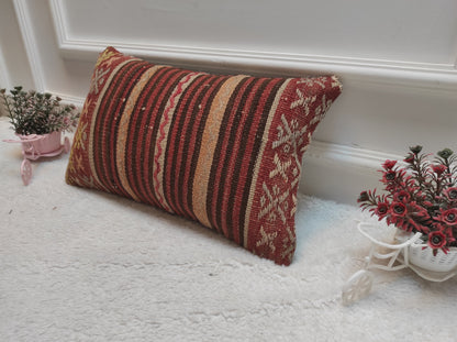 Handmade Kilim Pillow Cover: Upcycled Woven Rug, Rustic Ethnic Decor (12x20 in)