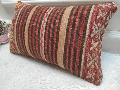 Handmade Kilim Pillow Cover: Upcycled Woven Rug, Rustic Ethnic Decor (12x20 in)