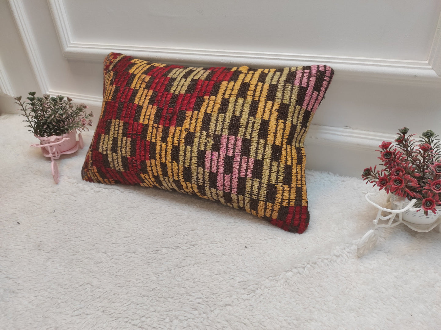Handmade Kilim Lumbar Pillow Cover: Upcycled Turkish Rug, 12x20