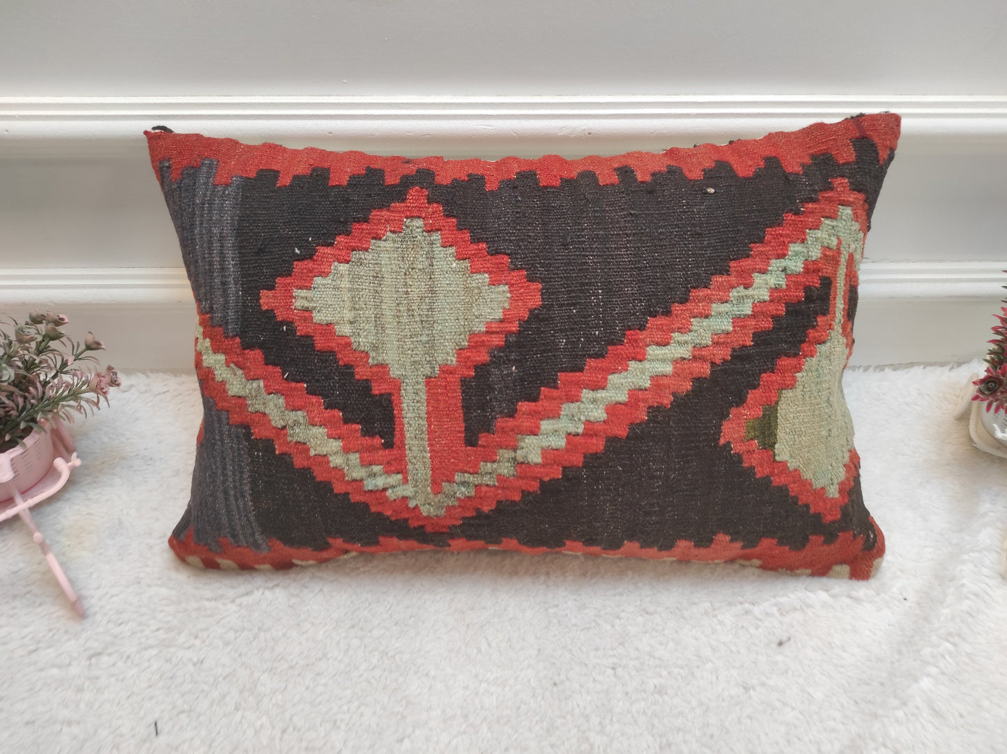 Handmade Kilim Pillow Cover: Upcycled Turkish Woven Rug, 12x20