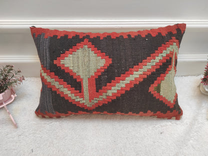 Handmade Kilim Pillow Cover: Upcycled Turkish Woven Rug, 12x20