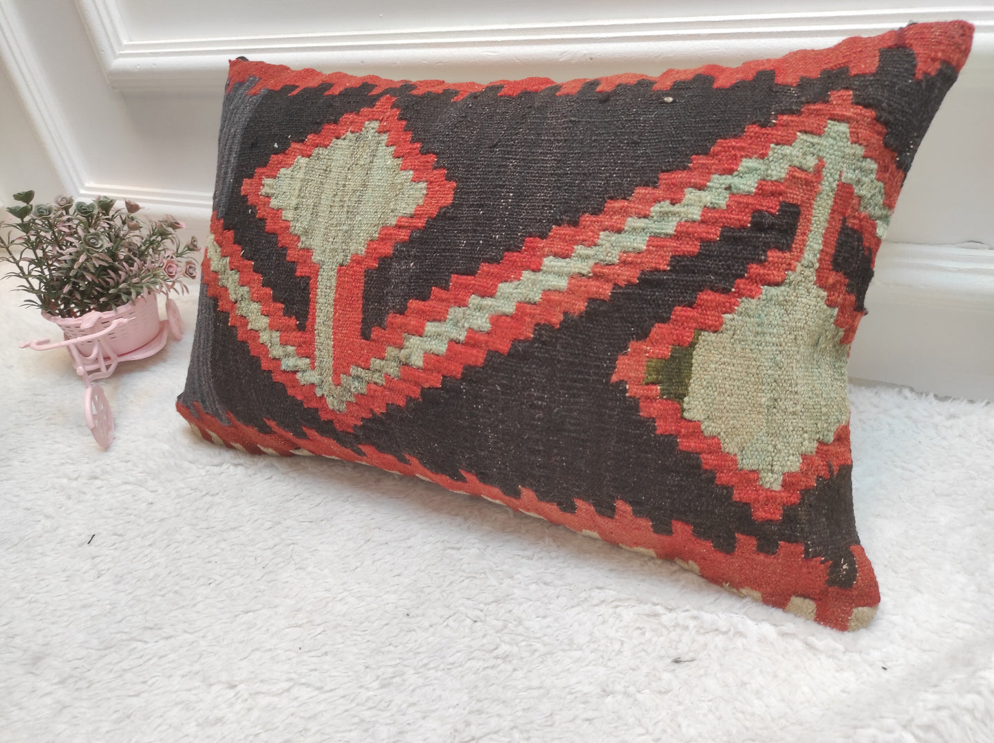 Handmade Kilim Pillow Cover: Upcycled Turkish Woven Rug, 12x20
