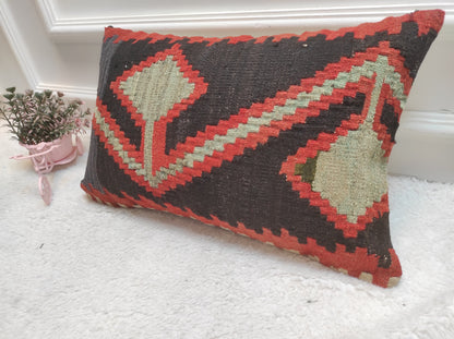 Handmade Kilim Pillow Cover: Upcycled Turkish Woven Rug, 12x20