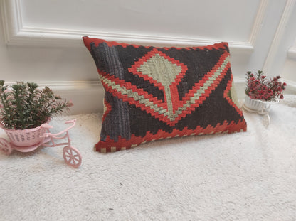 Handmade Kilim Pillow Cover: Upcycled Turkish Woven Rug, 12x20