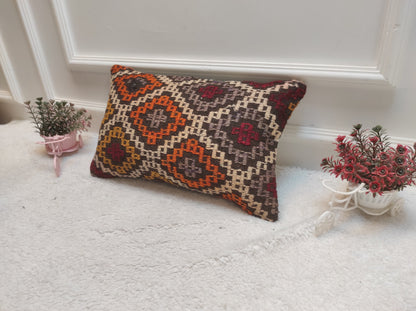 Handmade Kilim Lumbar Pillow Cover: Bohemian Woven Accent (12x20 in)