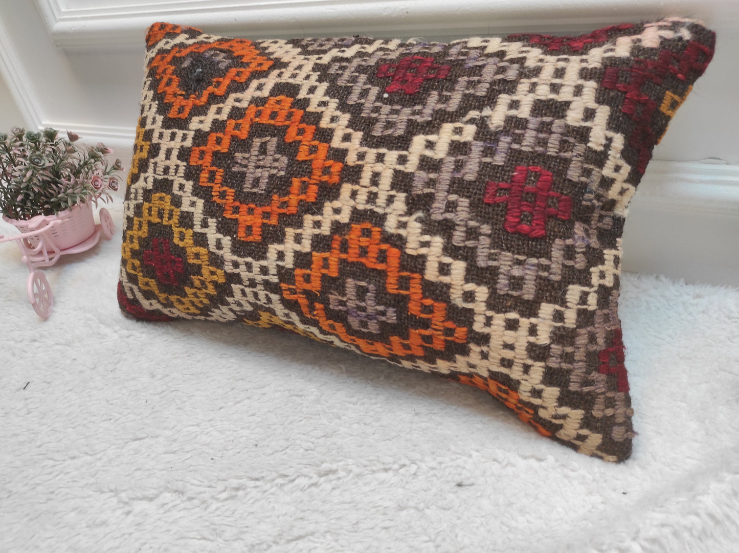 Handmade Kilim Lumbar Pillow Cover: Bohemian Woven Accent (12x20 in)
