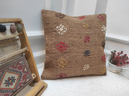 Handmade Kilim Pillow Cover: Upcycled Turkish Rug Pillow, 18x18 inch