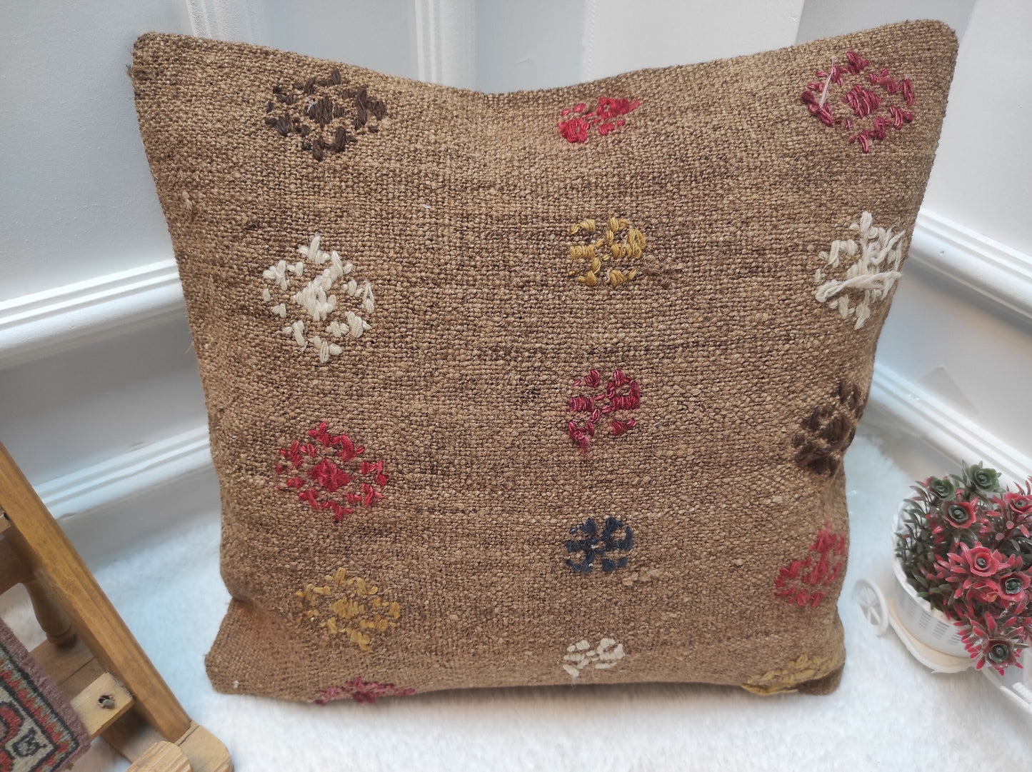 Handmade Kilim Pillow Cover: Upcycled Turkish Rug Pillow, 18x18 inch
