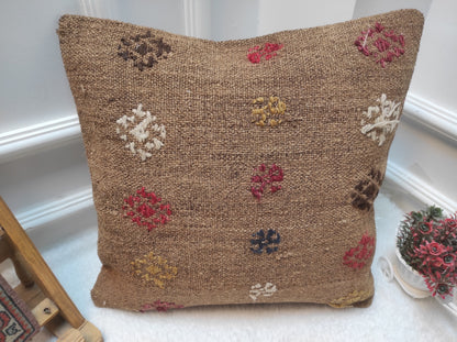 Handmade Kilim Pillow Cover: Upcycled Turkish Rug Pillow, 18x18 inch