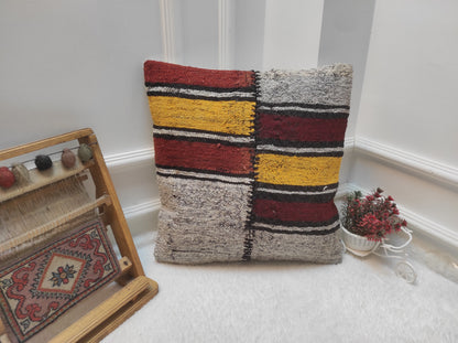 Handwoven Kilim Pillow Cover: Tribal Rustic Decor, 18x18 inch