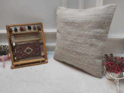 Handwoven Kilim Pillow Cover: White Bohemian Rug Pillow (18x18 in)