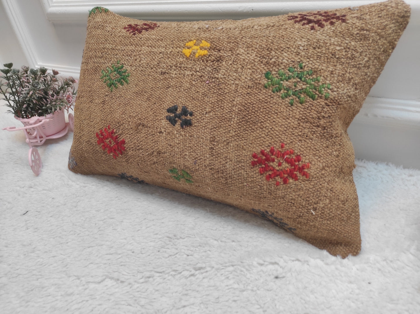 Handmade Kilim Pillow Cover: Upcycled Turkish Wool, 12x20 inch