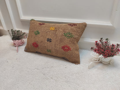 Handmade Kilim Pillow Cover: Upcycled Turkish Wool, 12x20 inch