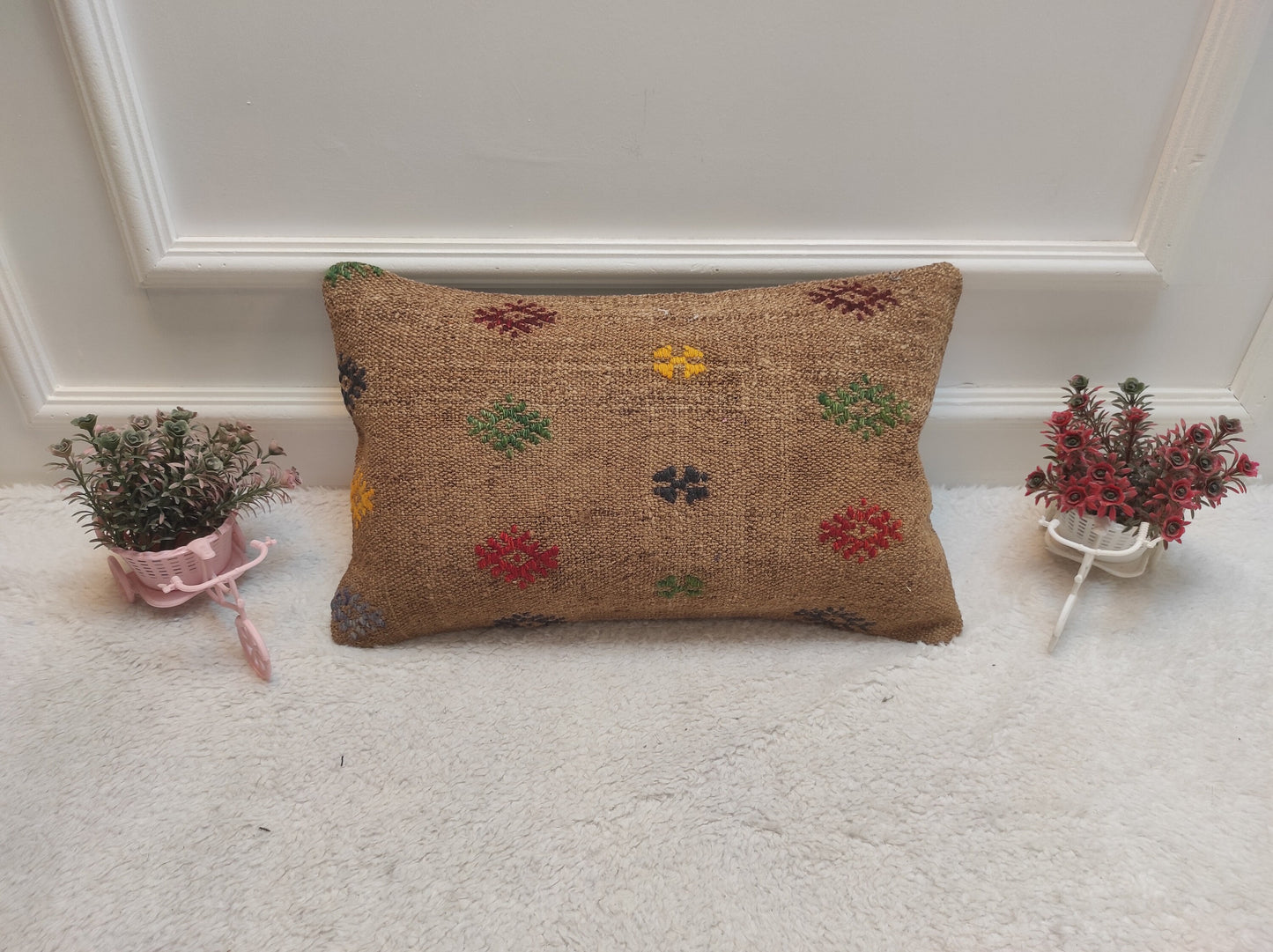 Handmade Kilim Pillow Cover: Upcycled Turkish Wool, 12x20 inch