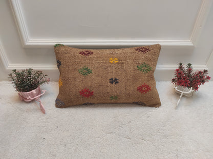 Handmade Kilim Pillow Cover: Upcycled Turkish Wool, 12x20 inch