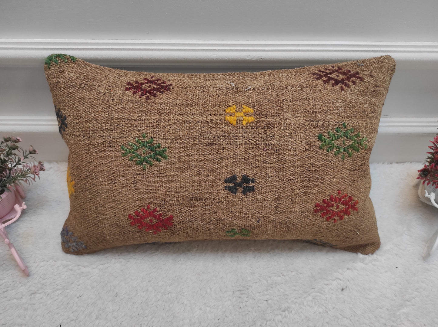 Handmade Kilim Pillow Cover: Upcycled Turkish Wool, 12x20 inch