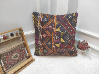 Handwoven Kilim Pillow Cover: Bohemian Rug Pillow, 20x20 inch