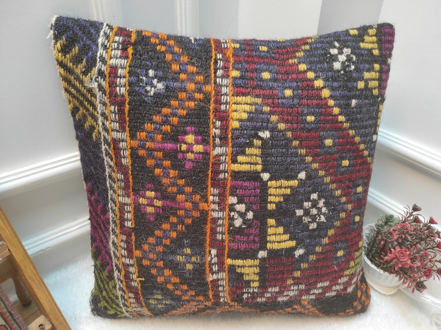 Handwoven Kilim Pillow Cover: Bohemian Rug Pillow, 20x20 inch